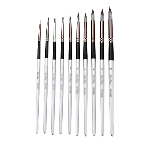 KKIUUUYTGT 10 Round Pointed Watercolor Brush Nylon Hair Wooden Handle Acrylic Painting Pen Student School Drawing Stationery