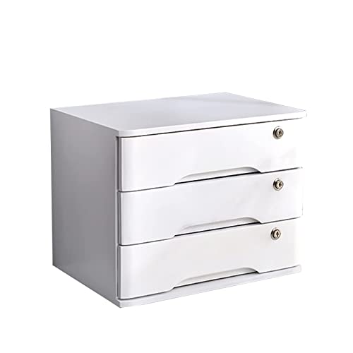 ARGENTFLUX Desktop Storage Box with Drawers-1/2/3/4 Tier with Lock Flat File Cabinet Storage,Wooden File Cabinet(A,3 Drawers)