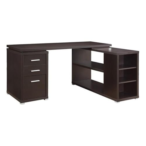 Scranton & Co L-Shaped Wood Writing Desk, Cappuccino Finish, 60" W x 47.25" D x 29.5" H, MDF and Laminate, 3 Drawers, Shelves, Reversible Setup, Contemporary Home Office Desk with Storage