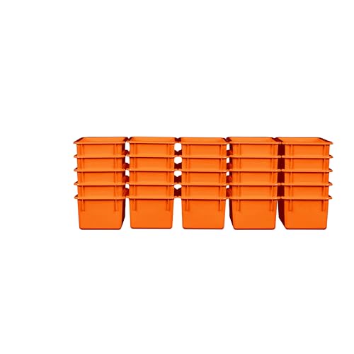 Wood Designs Cubby Storage Bin, Heavy Duty Plastic Containers for Kids Orange Cubby Tray Set of 25