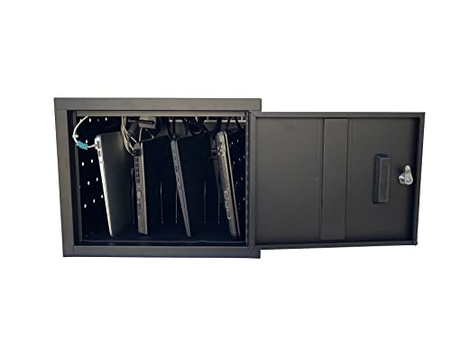 Workington 10-Device Wall Mounted Portable School Charging Cart Station with Cable Ties for Chromebook, Tablet and Laptop Computer with Power Strip Included 1002 Black
