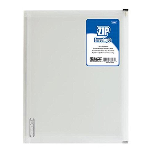 BAZIC Clear Letter Size Zip Envelope, Case of 144 (3187-144)