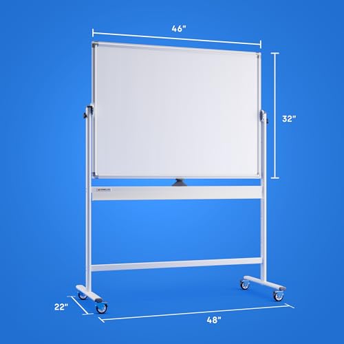 Kamelleo Rolling Whiteboard on Wheels 46" x 32", Double Sided White Board