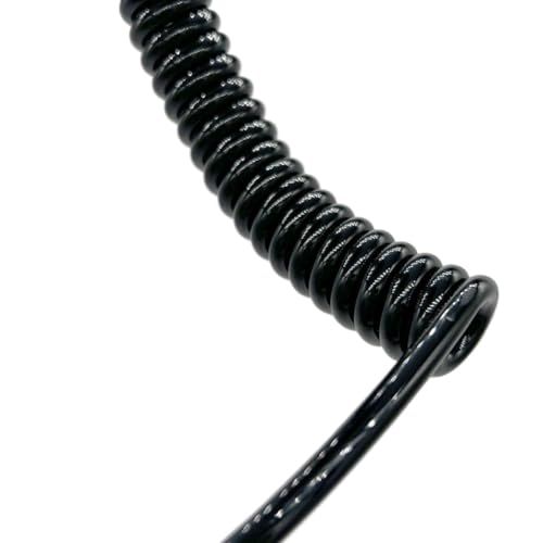 3 Core Coiled Curly Mains Flex Cable 17AWG 1mm Square Black Stretch 1-15m