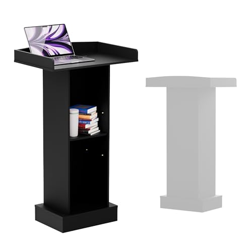 Wood Podium,Podium Stand,12MM Particle Board,Stable and Aesthetically Pleasing Pulpit with Storage,Mic Stand Space,Easy Installation Wooden Lectern for Restaurants,Churches,Seminars and Schools