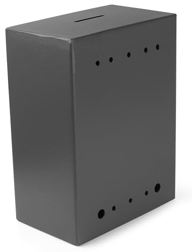 Metal Charity Donation Box - Secure Steel Collection Box with Front Slot, Easy Wall Mount, 8.5x6.5x4" Gray