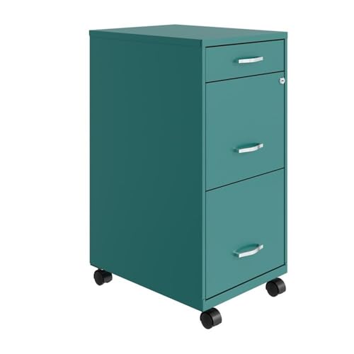 UrbanPro 3 Drawers 29.52" Vertical Turquoise Metal Filing Cabinet Lockable Pre-Assembled Movable Letter Size for Home, Office