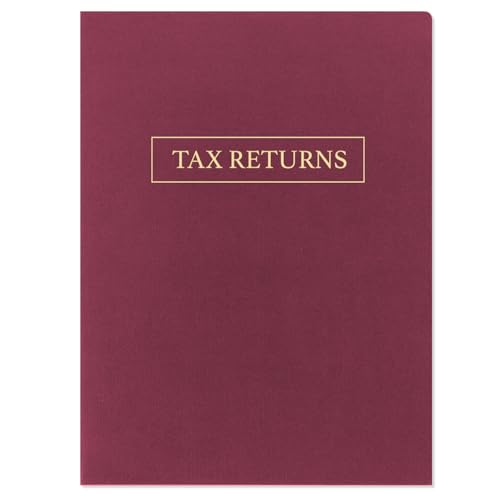 50 Pack, Tax Return Folders with Pockets, Maroon Linen, Gold Foil