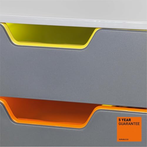 Durable Varicolor Drawer Organizer, 5 Color Coded Drawers, Gray