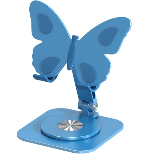 EYDHCN Butterfly Phone Stand 360° Rotating Adjustable Aluminum Desktop Holder for All Smartphones Foldable Portable Stand Design Foldable Dock for Home Office Travel (Blue)