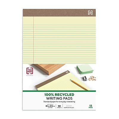 Staples Recycled Perforated Notepads, 8.5x11.75 Inch, Canary, 12-Pk