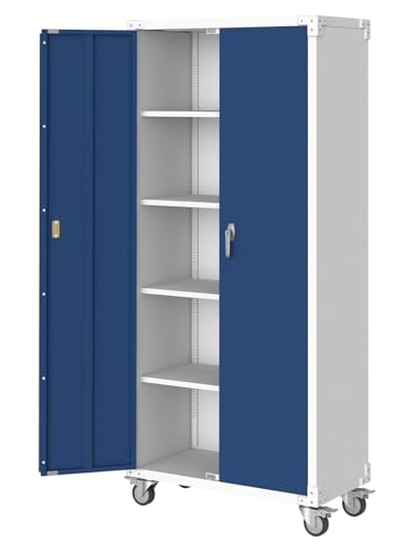 ExploreHorizon 72" H Locker Storage Cabinet - Heavy Duty Metal Cabinet with 2 Doors & 4 Adjustable Shelves, Lockable Garage Office Organization Utility - Blue