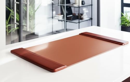 Dacasso 22" x 14" Mocha Leather Desk Pad with Side Rails - Executive Desk Surface Protector - Luxury Leather Blotter for Writing