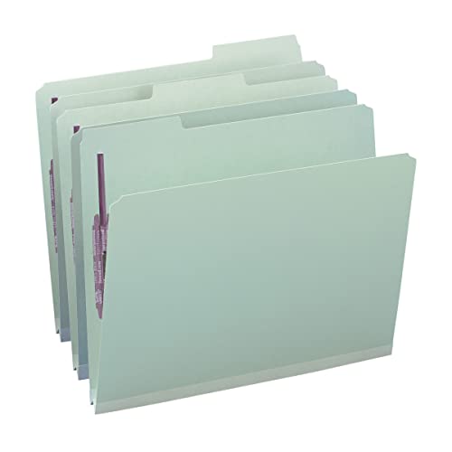 Smead Pressboard Fastener File Folder with SafeSHIELD, 2 Prongs, 1/3 Cut Tab, 25 Mm Expansion, Letter Size, Gray, Green, 25 Count, 14931