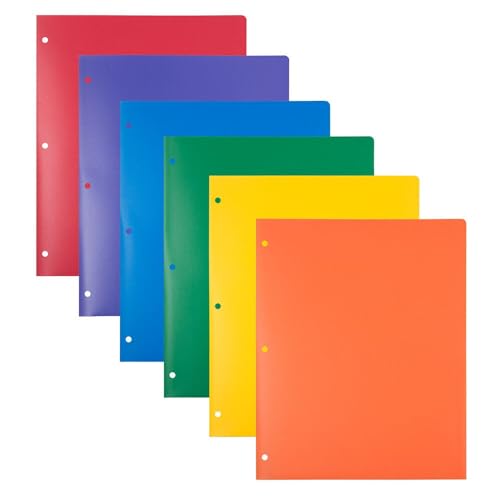 JAM PAPER Heavy Duty Plastic 3 Hole Punch Pocket Folders - Extra Tough School Folders - Assorted Primary Colors - Bulk 48 Folders/Box (8 Assorted Packs of 6)
