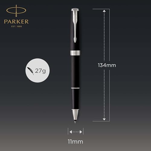 PARKER Sonnet Rollerball Pen, Matte Black Lacquer with Palladium Trim, Fine Point Black Ink (1931523), Matte Black and Chrome