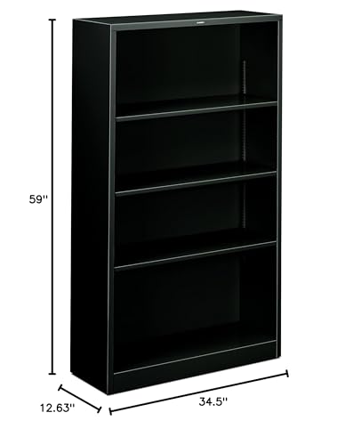 HON S60ABCP Four Shelf Metal Bookcase, 34-1/2w x 12-5/8d x 59h, Black