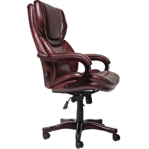 BOWERY HILL Bonded Leather Executive Office Chair, Brown Eco-Friendly Upholstery, Big & Tall Design with Adjustable Lumbar Support, Espresso Finish Bentwood Arms, Ergonomic Tilt, 350 lbs Capacity