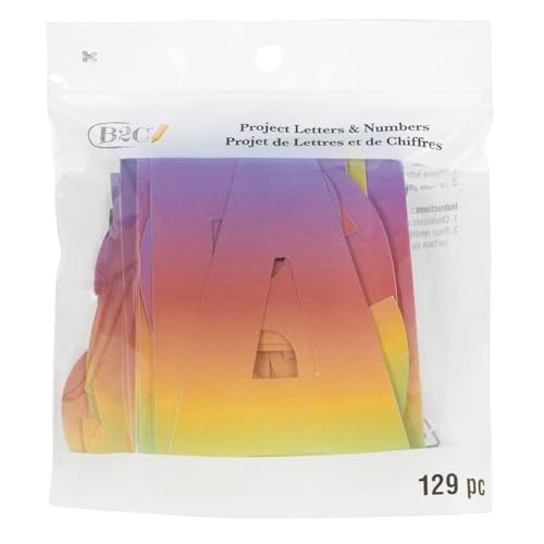 B2C 4" Rainbow Project Letters, Numbers & Characters - Colorful Paper Cutouts with Adhesive Backing for Bulletin Boards, Posters, and Classroom Displays, 12 Pack