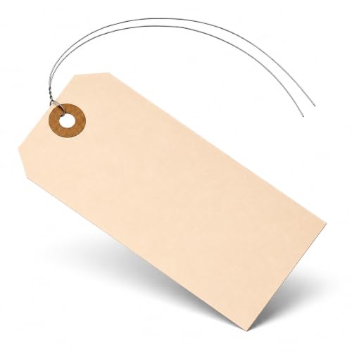 Durable Shipping Tags with Wire Ties – 200 Tags # 5, 4 3/4" x 2 3/8" – Manila Paper Tags with Wire and Reinforced Eyelet