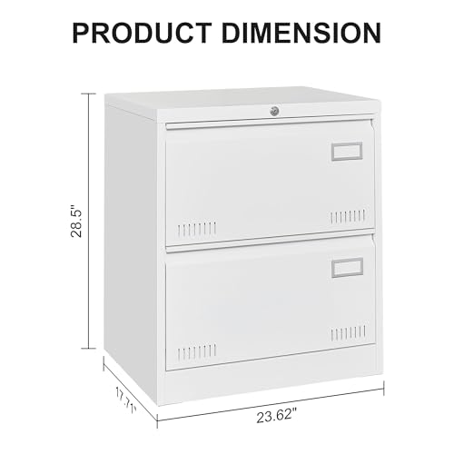 KEIKI Lockable File Cabinet with 2 Widened Drawer, Metal Lateral Filing Cabinets for Home Office Organizer Letters/Legal/A4 File Folders,Assembly Required,White
