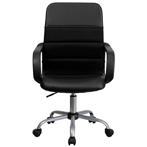 Flash Furniture Manor Mid-Back Swivel LeatherSoft Desk Chair with Headrest and Padded Arms, Adjustable Height Padded Ergonomic Office Chair, Black