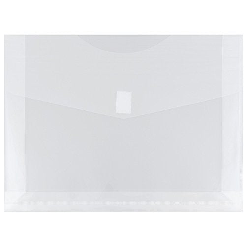 JAM PAPER Plastic Expansion Envelopes w/Hook & Loop Closure - Letter Booklet - 9 3/4 x 13 with 2 Inch Expansion - Clear - 12/Pack