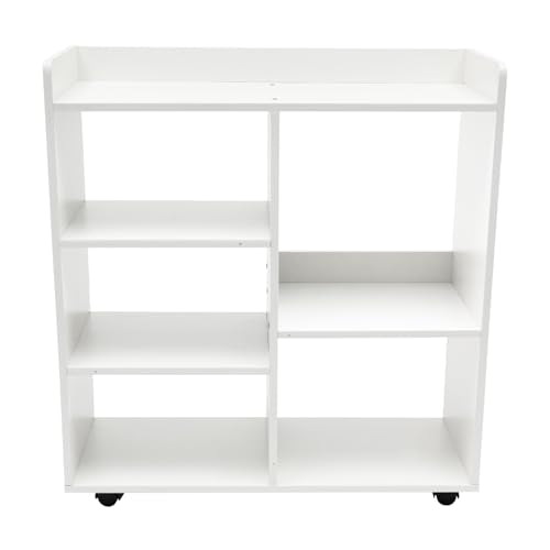 Book Shelf 5 Cube Short Bookshelf Bookcase, File Cabinet Filing Storage Cabinets, Low Shelf Cubbies Book Case with 360° Wheels and Dividers, Cube Organizer Shelf for Home Office (Warm White)
