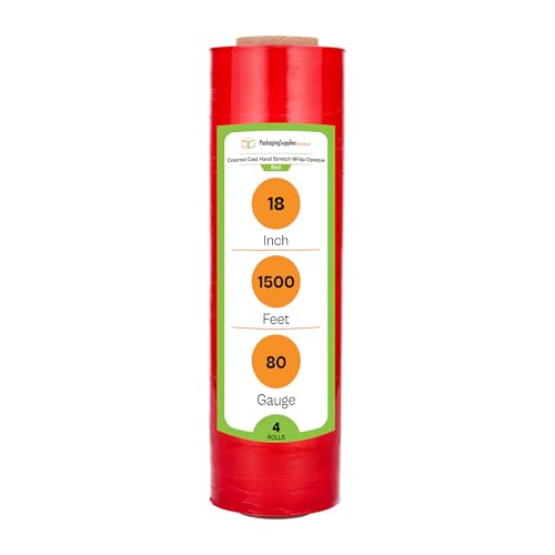 PSBM Dark Red Plastic Hand Stretch Film/Wrap 18" x 1500' 80 GA 4 Rolls