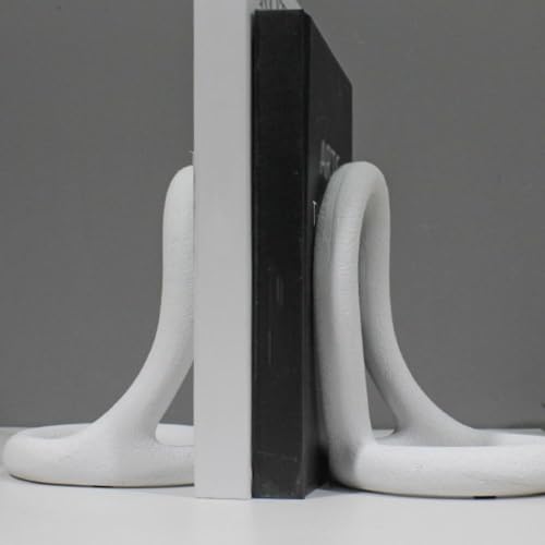 Book Organizer Book Ends, Desk Decoration Minimalist Ring Resin Bookends for Home, Library(White)