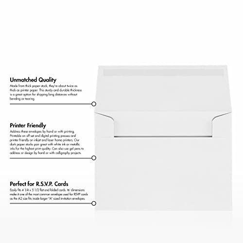 A2 Invitation Envelopes (4 3/8 x 5 3/4) - 70lb. Classic Linen Solar White (500 Qty.) | Perfect for Invitations, Announcements, Sending Cards, RSVP Cards | 4870-70SWLI-500