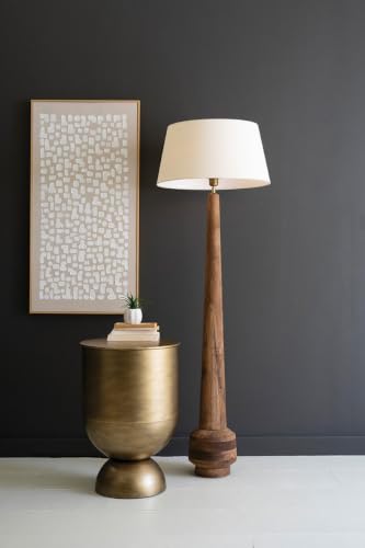 First of a Kind Tall Wooden Floor Lamp - with Fabric Shade Stained Brown Transitional Indoor Accent Lighting