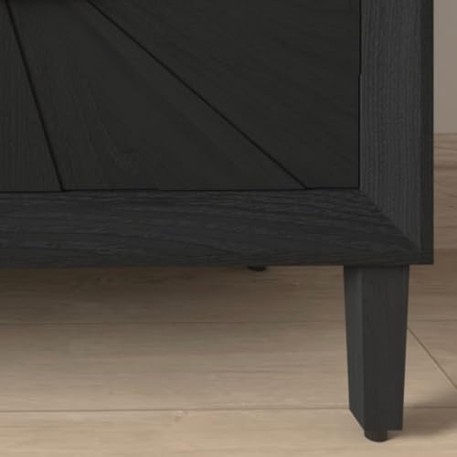 WEALTHKING Industrial Style 4-Door Wooden Credenza with Arc Base & Vintage Clasps - Versatile Storage Cabinet for Living Room, Entryway Console or Home Office Furniture (Black,C)