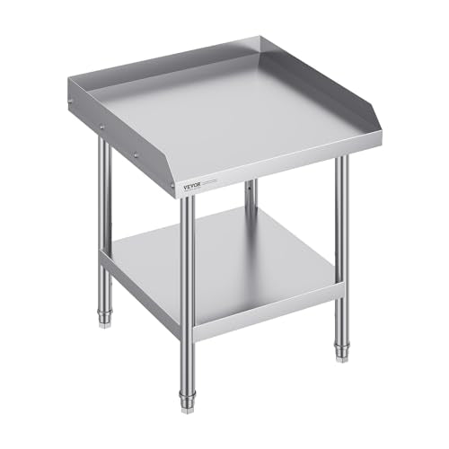 VEVOR Stainless Steel Work Table, 24 x 24 x 26 Inch Commercial Food Prep Worktable, 3-Sided Backsplash Heavy Duty Prep Worktable, Metal Work Table with Adjustable Height for Restaurant Home Hotel