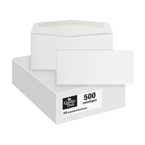 Quality Park #9 Envelopes, Letter Size White Mailing Envelopes, 3-7/8 x8-7/8 Inch, No Window Business Envelopes, Gummed Closure, 500/Box (QUA90090)