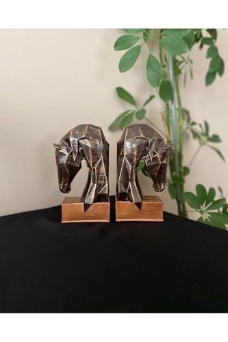 Bookends Abstract Horse Design Polyester Decorative Book Holders for Shelves, Brown, Set of 2 - Brown