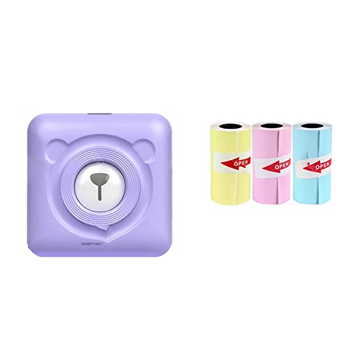 MKJGGII Portable Printer Mini Wireless Thermal Photo Printers DIY Sticker Label Maker Self-Adhesive Paper Rolls(304dpi 3ColorSticker)