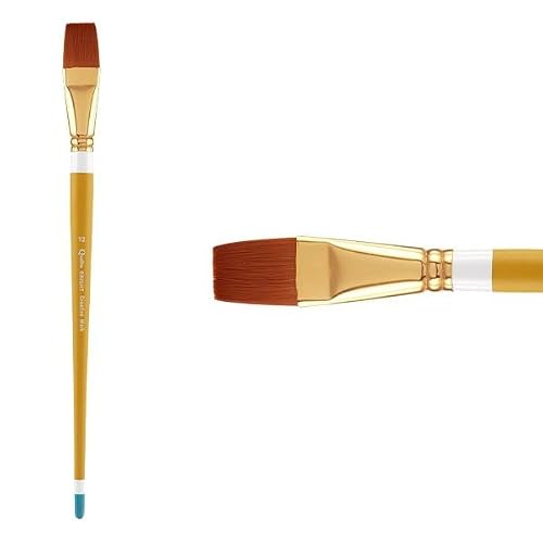 Creative Mark Qualita Golden Taklon Long Handle Paint Brush for Acrylics, Oils, Fine Art, Heavy Bodied Media - Single Brush - [Bright - Size 12]