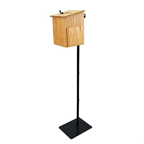 FixtureDisplays® MDF Metal Donation Box Floor Stand Lobby Foyer Tithes & Offering Suggestion Collection Ballot Box 11065+12151