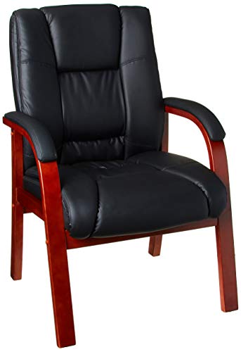 Boss Boss Office Products Mid Back Wood Finished Guest Chairs, Black/Cherry (B8999-C)