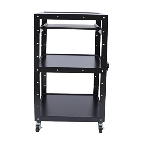 banborba Mobile Utility AV Cart, 4-Tier Rolling Presentation and Media Cart on Wheels, Rolling Projector Cart, Rolling Standing Desk Stand Up Desk with Height Adjustable Shelf & Pullout Keyboard Tray