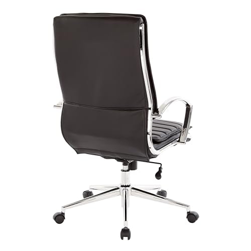 Office Star SPX Professional Ergonomic Ribbed Faux Leather Office Chair with Chrome Base, High Back Manager's Chair with Loop Arms, Black