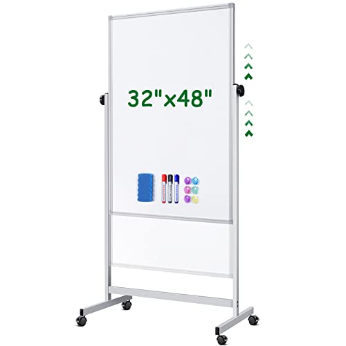 Rolling Whiteboard on Wheels 48" x 32" Aluminum Frame