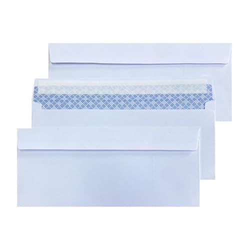 White # 10 Security Envelopes 24 lbs, 100 packs, 2 styles (large blue grid and blank release with glue) for commercial office & home mailing (Large blue lattice release glue envelope-100Ct)