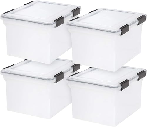 IRIS USA WeatherPro File Box Organizer, Letter/Legal, 32 Qt. 4-Pack, Clear