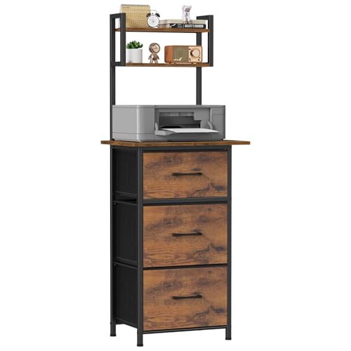 Snughome 3 Drawer Tall File Cabinet with 19.7'' Extended Desktop, 3-Tier Filing Cabinet for Home Office 51.6''H Vertical File Cabinet Printer Stand with Drawers, Fits A4/Letter/Legal,Rustic Brown