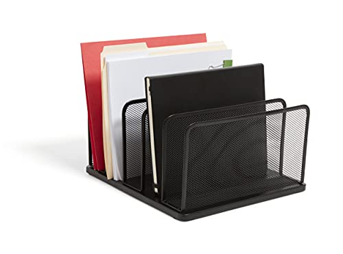 TRU RED Wire Mesh File Organizer, 5-Compartment, Matte Black