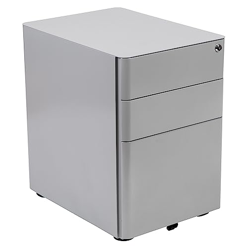 Flash Furniture Warner Modern 3-Drawer Mobile Locking Filing Cabinet with Anti-Tilt Mechanism and Hanging Drawer for Legal & Letter Files, Gray, Set of 1