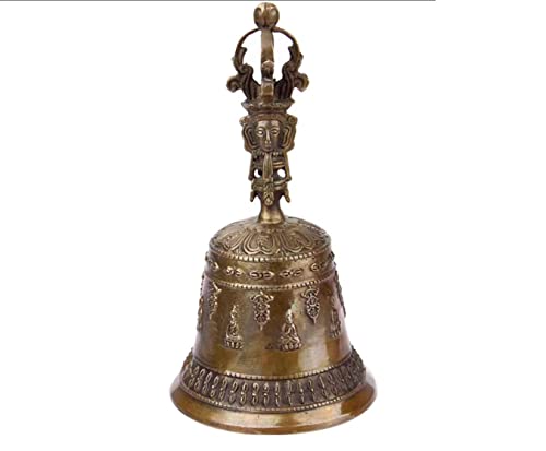 Hand Bell Extra Loud Solid Brass Call Bell， Classical Engraving Pattern Handheld Bell, People with Reduced Mobility Draw Attention Call Bell(Bronze,M)