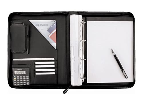 Alassio 30027 Reggio Ring Binder DIN A4 Approx. 36 x 28 x 5 cm Black/Fine Touch Imitation with Calculator and Pad A4